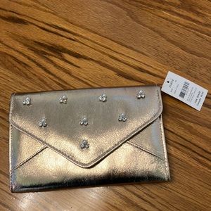 NWT icing rose gold clutch with pearls and rhinestones
